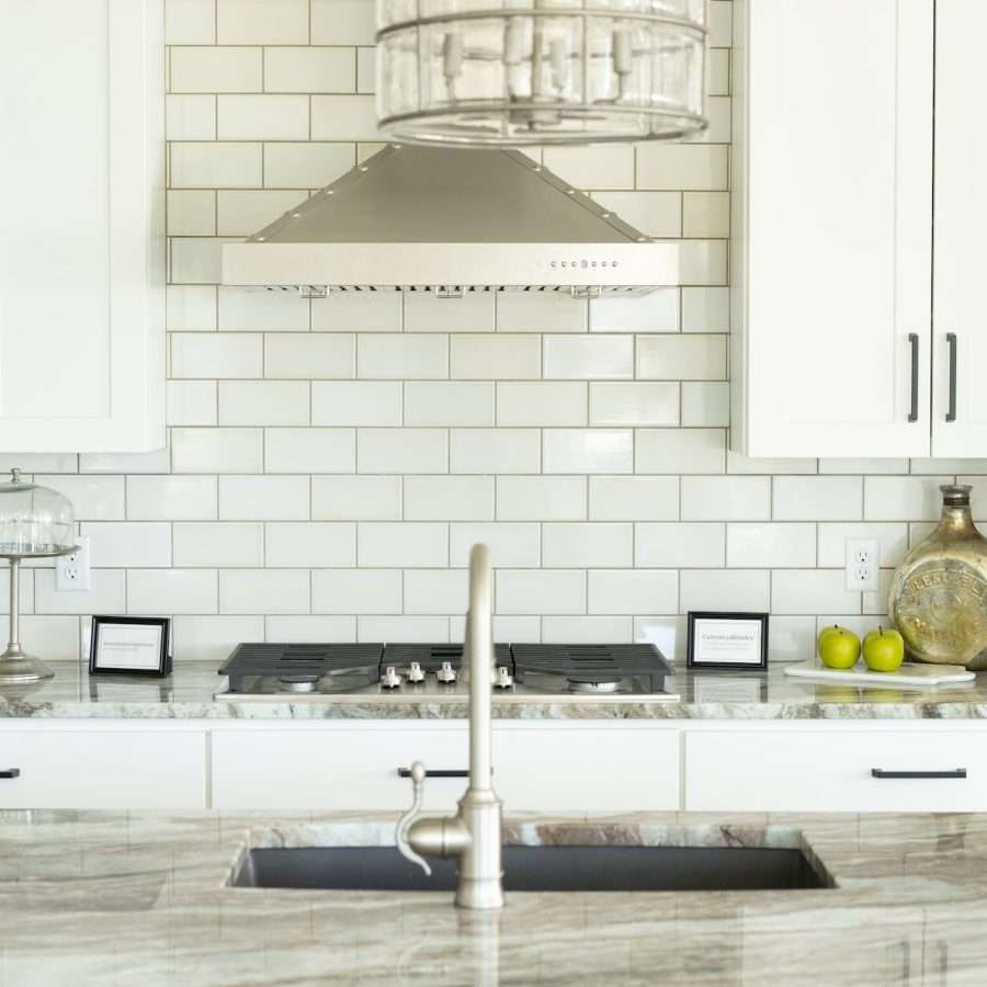  Clean White Modern Kitchen with metro tile backsplash