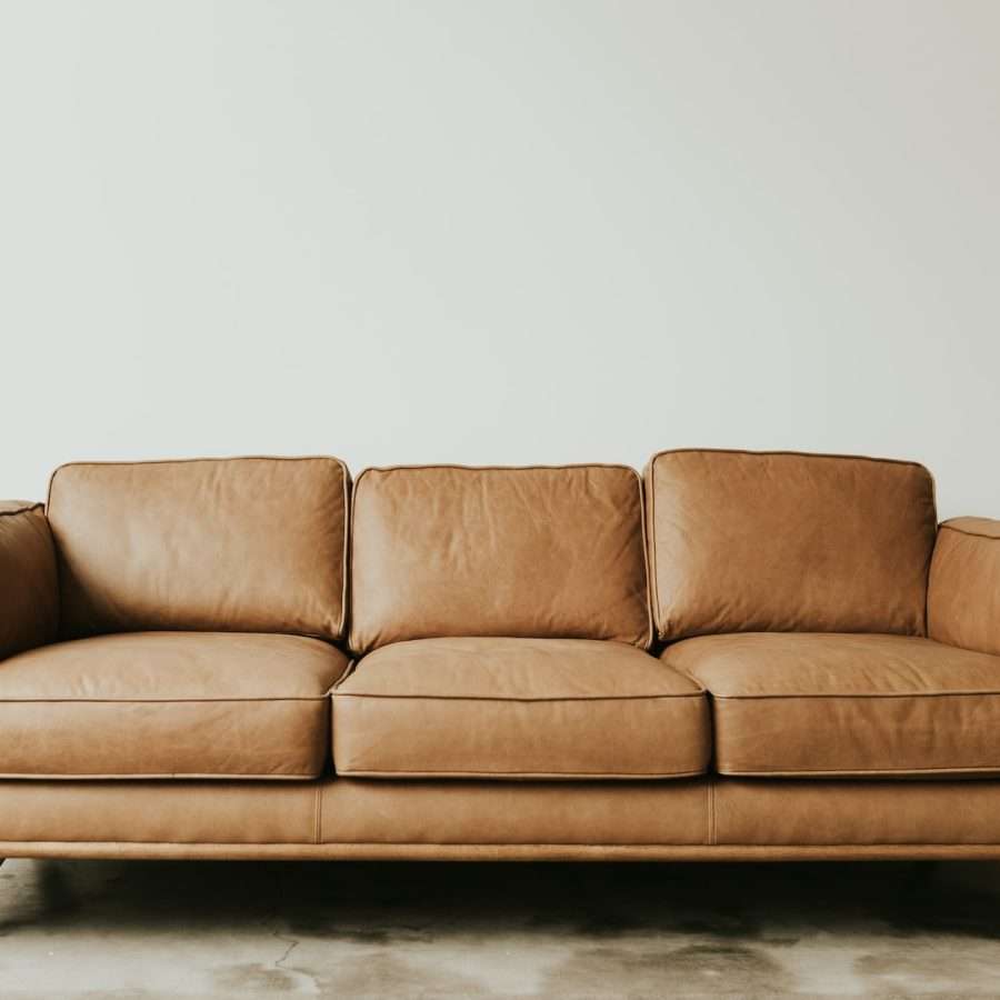  brown leather 3-seat sofa beside a plant
