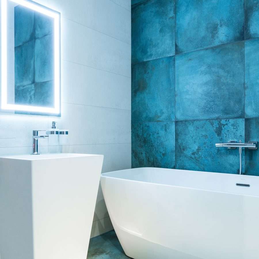 Modern bathroom with bright glowing illumination