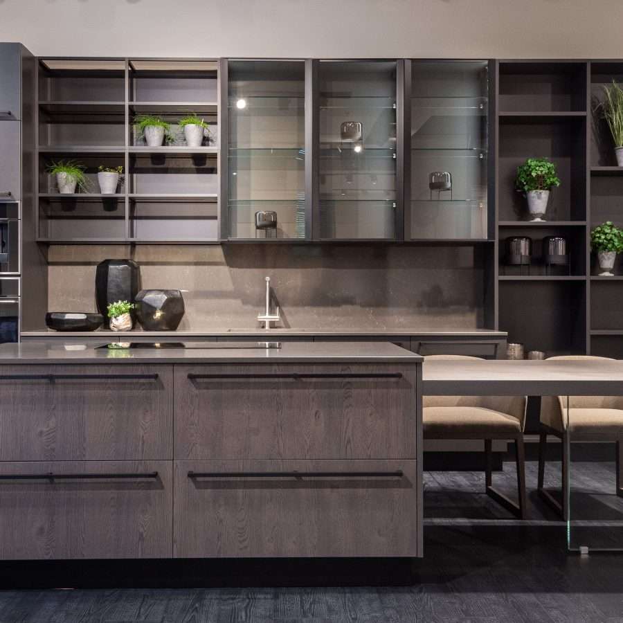 Modern dark kitchen in spacious stylish flat